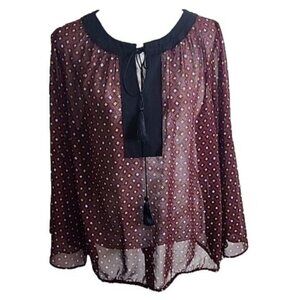 Lane Bryant Sheer Top Burgundy Print Long Bell Sleeve Women's 18 20